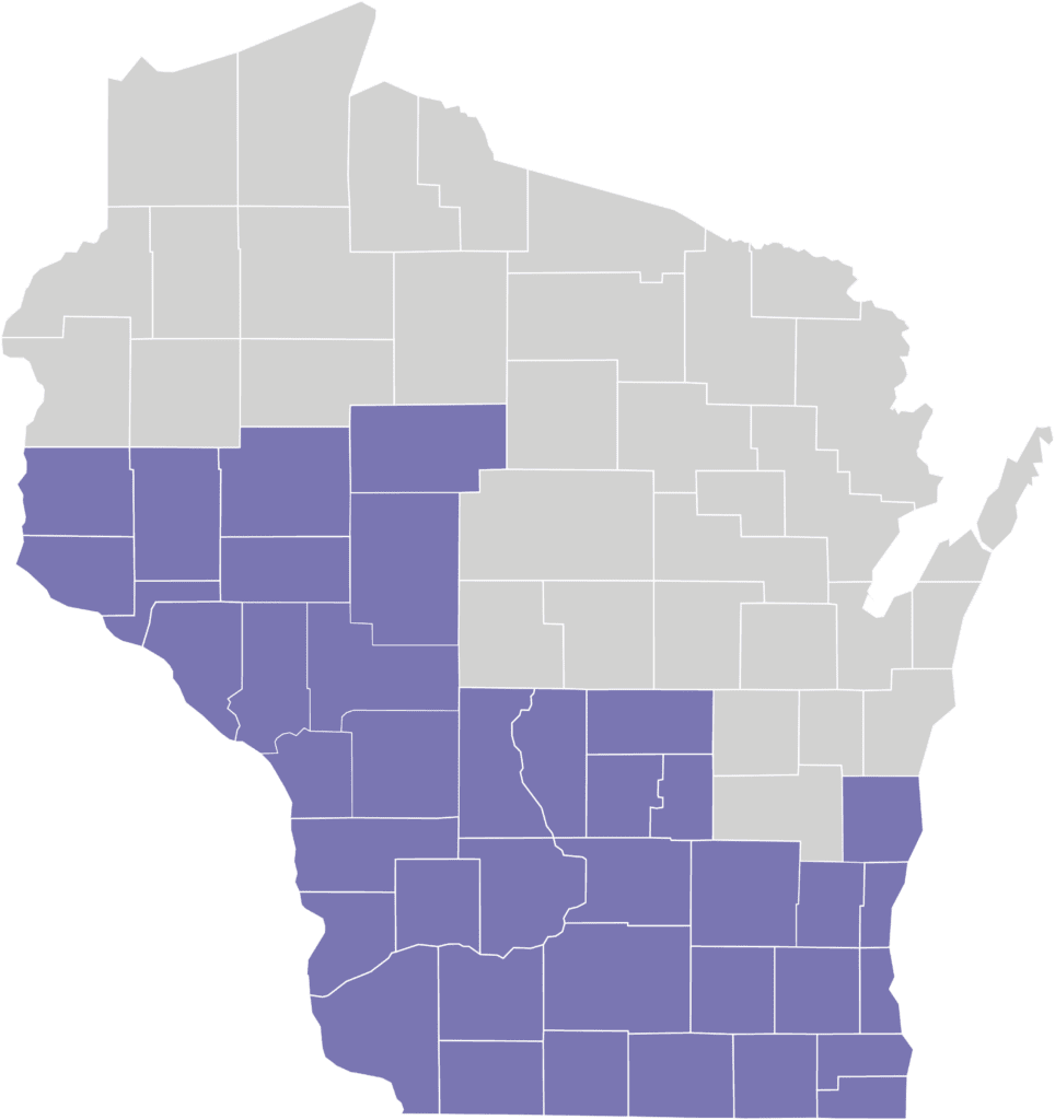 Map of My Choice and My Choice Wisconsin Family Care Service Area as of January 2020